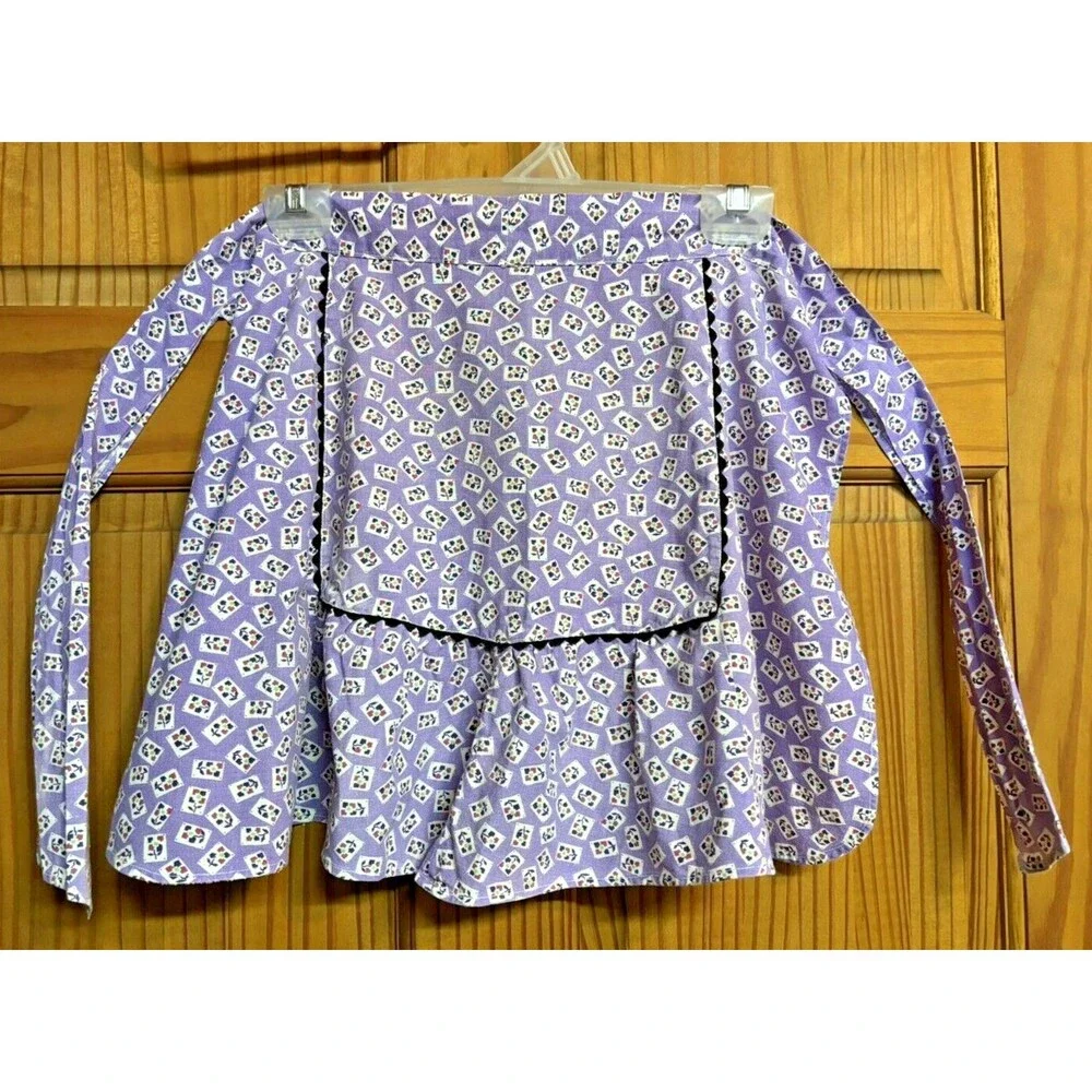 Vintage Handmade Purple Floral Woman's Cotton Half Apron - Farmhouse Kitchen